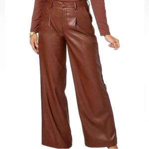 House of Harlow 1960 Faux Leather Dark Brown Pleated Wide Leg Pants Womens sz 10